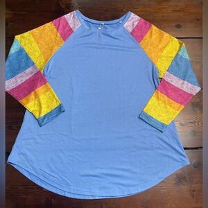 Dolnine Women’s Long Sleeve Top Shirt Blouse Size 16W Blue W/ Colorful Sleeves